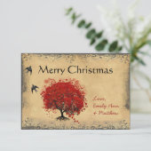 ハートリーフレッドツリーヴィンテージバードクリスマス 招待状 (スタンド正面)