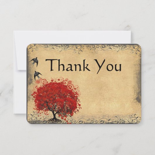 ハートリーフレッドツリーヴィンテージ結婚バードサンキュー サンキューカード (正面)