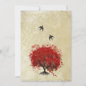 ハートリーフレッドツリーヴィンテージ鳥の結婚式の招待 招待状 (正面)