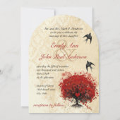 ハートリーフレッドツリーヴィンテージ鳥の結婚式の招待 招待状 (裏面)