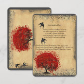 ハートリーフレッドツリーヴィンテージ鳥の結婚式RSVP 出欠カード (正面/裏面)
