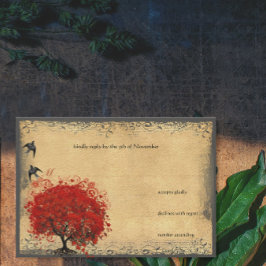 ハートリーフレッドツリーヴィンテージ鳥の結婚式RSVP 出欠カード