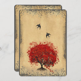 ハートリーフレッドツリーヴィンテージ鳥基本紙 招待状