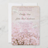 ハートリーフ淡い色のドッグウッドピンクツリードヴ結婚ズ 招待状 (正面)