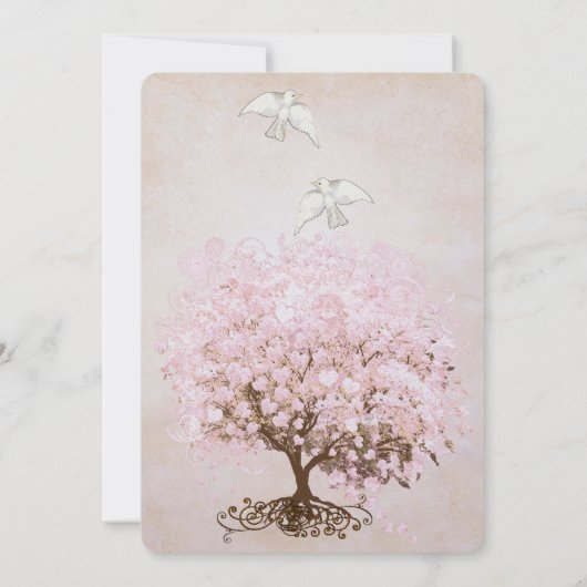 ハートリーフ淡い色のドッグウッドピンクツリードヴ結婚ズ 招待状 (裏面)
