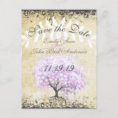 ハートリーフ ラベンダー ツリー ヴィンテージ 鳥 ウェディング 案内ポストカード (正面)