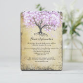ハートリーフ ラベンダー ツリー ヴィンテージ 鳥 ウェディング RSVP エンクロージャーカード (スタンド正面)