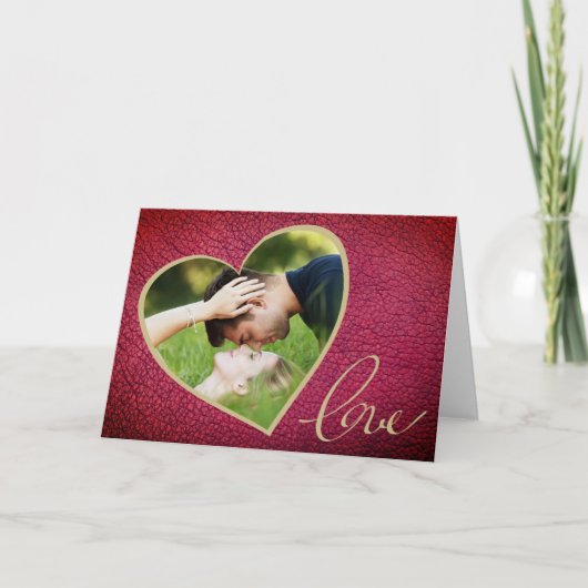 ハートレザープリントラブバレンタインデー写真 シーズンカード (正面)