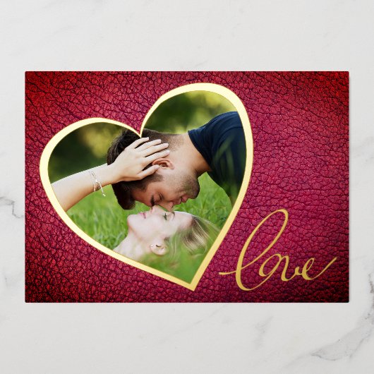 ハートレザープリントラブバレンタインデー写真 箔シーズンカード (正面)