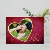 ハートレザープリントラブバレンタインデー写真 箔シーズンカード (立ち正面)
