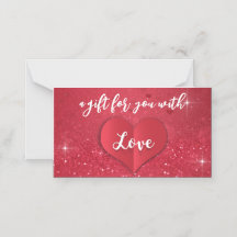 ハートレッドグリッターラブバレンタインデイギフトカード