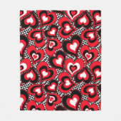 ハートレッド白黒バレンタインデー フリースブランケット (正面)