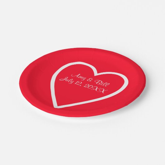 ハートレッド結婚ホワイトのカスタム紙プレート7" ペーパープレート (アングル)