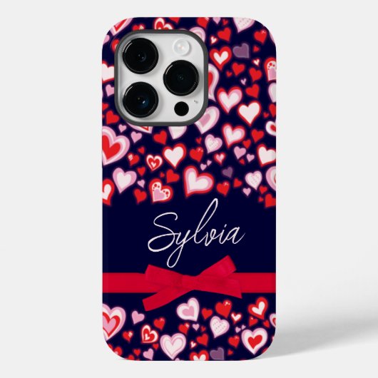 ハートレッド・ピンク、メイヴ、ネイビーの名前 Case-Mate iPhoneケース (裏面)