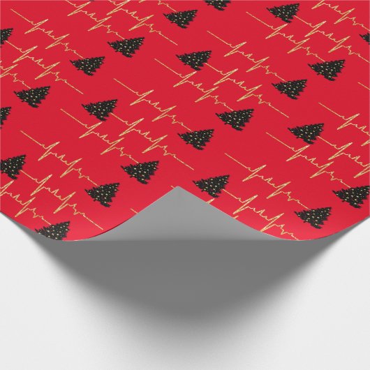 ハートレートとクリスマスツリーのギフトラップ ラッピングペーパー (角)