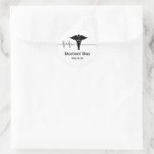 ハートレート&カドゥセウス医師名タグステッカー ラウンドシール (バッグ)