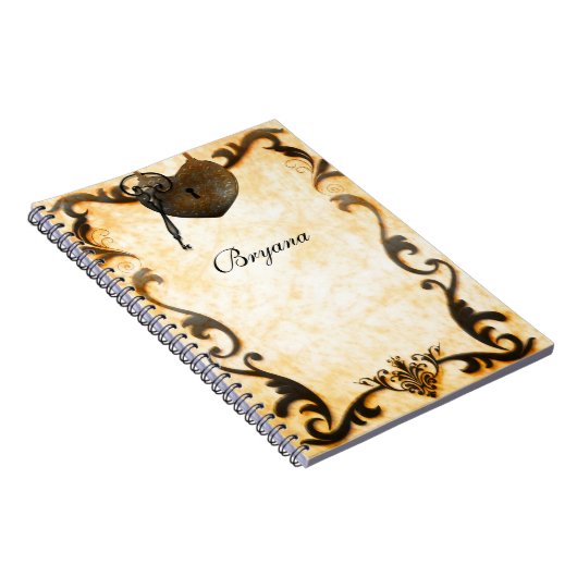 ハートロックおよび鍵ヴィンテージアンティークノートブックジャーナル ノートブック (右側)