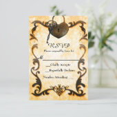 ハートロックおよび鍵ヴィンテージアンティークRSVPカード 出欠カード (スタンド正面)