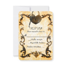 ハートロックおよび鍵ヴィンテージアンティークRSVPカード