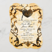 ハートロックおよび鍵ヴィンテージ素朴結婚式招待状 招待状 (正面/裏面)