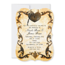 ハートロックおよび鍵ヴィンテージ素朴結婚式招待状