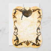 ハートロックおよび鍵ヴィンテージ素朴結婚式招待状 招待状 (裏面)