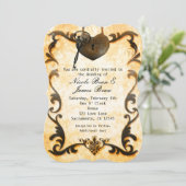 ハートロックおよび鍵ヴィンテージ素朴結婚式招待状 招待状 (スタンド正面)
