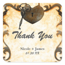 ハートロックおよび鍵ヴィンテージ素朴結婚式用シール