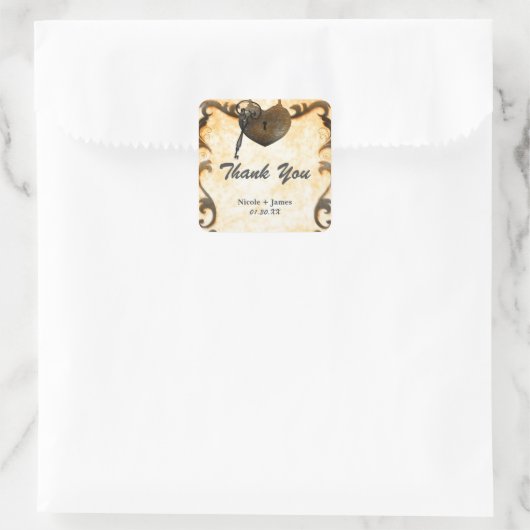 ハートロックおよび鍵ヴィンテージ素朴結婚式用シール スクエアシール (バッグ)