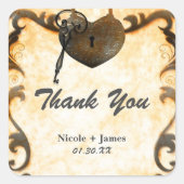 ハートロックおよび鍵ヴィンテージ素朴結婚式用シール スクエアシール (正面)