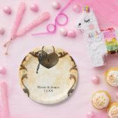 ハートロックおよび鍵ヴィンテージ結婚アンティークのプレート ペーパープレート (パーティー)