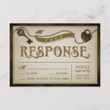 ハートロックとスケルトン鍵ウェディングRSVPカード