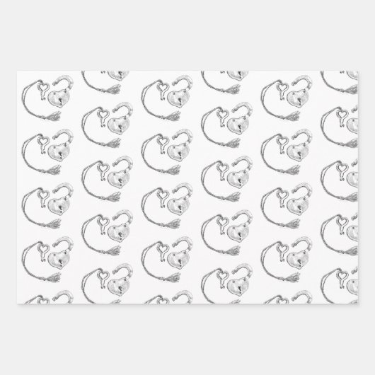 ハートロックと鍵 ラッピングペーパーシート (正面)