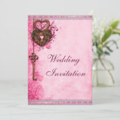 ハートロックアンドキー ピンクウェディング 招待状 (スタンド正面)