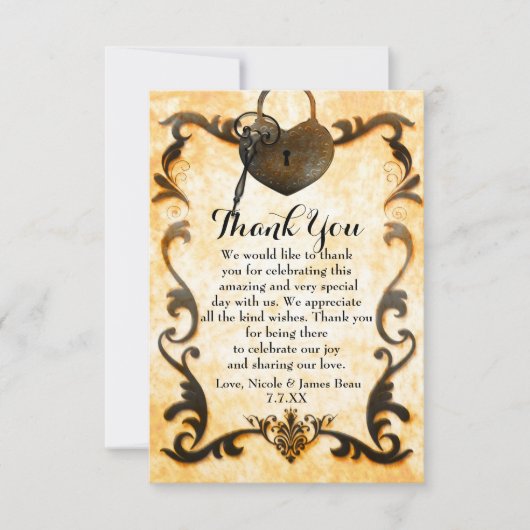 ハートロック&キー ヴィンテージ アンティーク サンクス カード (正面)