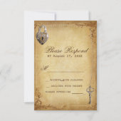 ハートロック＆キー ヴィンテージ ウェディング スケルトンキー 出欠カード (正面)