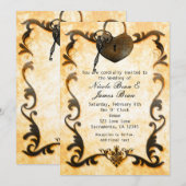 ハートロック＆キー ヴィンテージ ラスティック ウェディング 招待状 (正面/裏面)