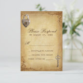 ハートロック&鍵ヴィンテージウェディングRSVP 出欠カード (スタンド正面)
