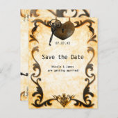 ハートロック&鍵ヴィンテージ日付はがきを保存 案内ポストカード (正面/裏面)