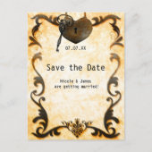 ハートロック&鍵ヴィンテージ日付はがきを保存 案内ポストカード (正面)