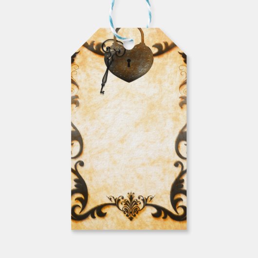 ハートロック&鍵ヴィンテージ素朴の結婚ギフトラベル ギフトタグ (裏面)