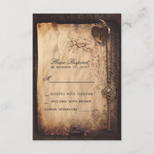 ハートロック&鍵ヴィンテージ結婚式RSVPカード