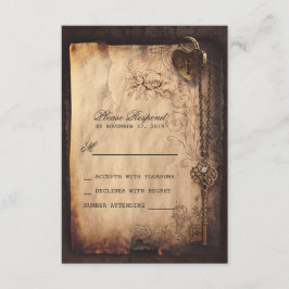 ハートロック&鍵ヴィンテージ結婚式RSVPカード 出欠カード