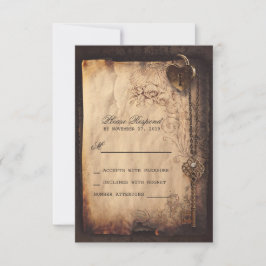 ハートロック&鍵ヴィンテージ結婚式RSVPカード 出欠カード