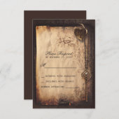 ハートロック&鍵ヴィンテージ結婚式RSVPカード 出欠カード (正面/裏面)