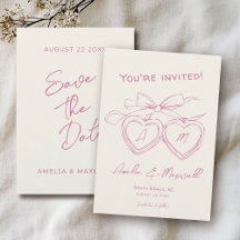 ハートロッケットキュートモダンモノグラムピンクボウ結婚ズ