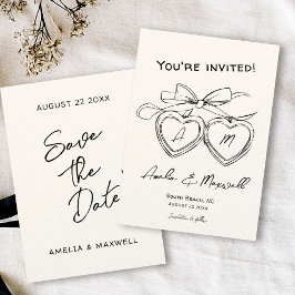 ハートロッケットキュートモダンモノグラムボー結婚ズ セーブザデート