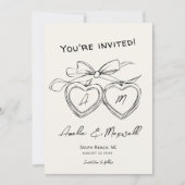 ハートロッケットキュートモダンモノグラムボー結婚ズ セーブザデート (正面)