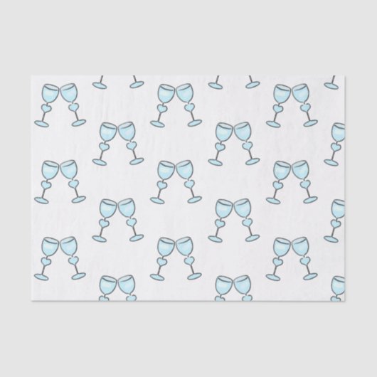 ハートワイングラスブルーお洒落結婚ズ 薄葉紙 (正面)