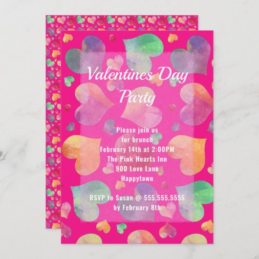 ハートヴァレンティーンズデイパーティの招待状 招待状 (正面/裏面)
